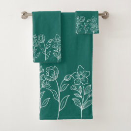 Emerald Green Floral Muster Moderne einzigartig Badhandtuch Set