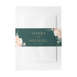 Emerald Green Floral Peach Cream Gold Wedding Einladungsbanderole