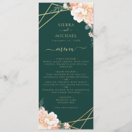 Emerald Green Floral Peach Gold Hochzeitsempfang Menükarte