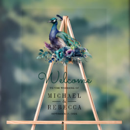 Emerald Green Floral Peacock Wedding Welcome Acrylschild