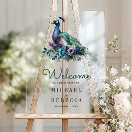 Emerald Green Floral Peacock Wedding Welcome Acrylschild