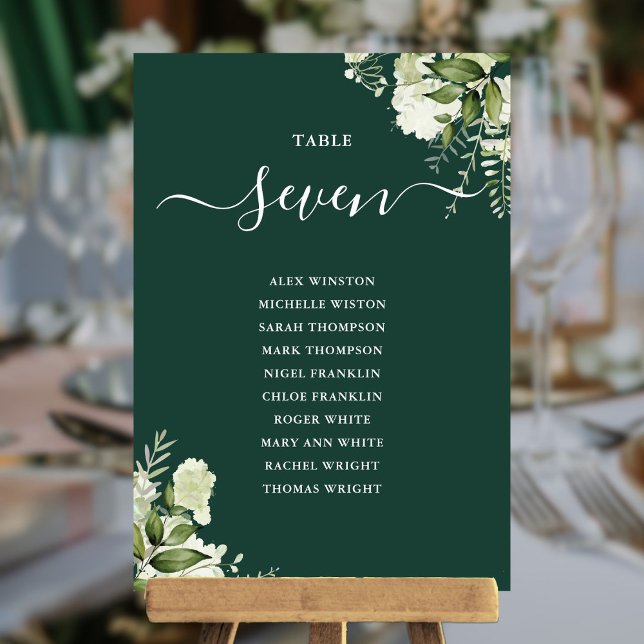 Emerald Green Floral Plan Tischnummer (Emerald Green Floral Seating Plan Table Number)