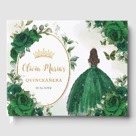 Emerald Green Floral Princess Dress Quinceanera Gästebuch