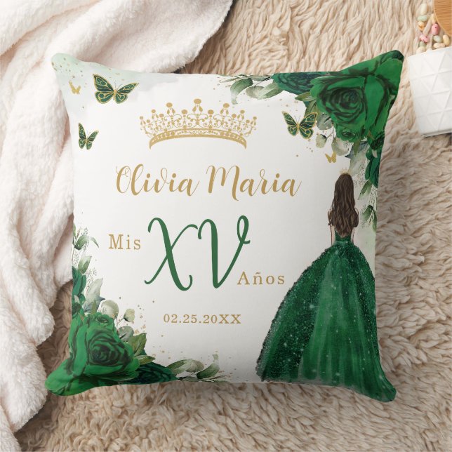 Emerald Green Floral Princess Dress Quinceañera Kissen (Decke)