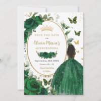 Emerald Green Floral Princess Gold Quinceañera