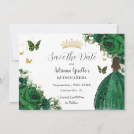 Emerald Green Floral Princess Gold Quinceañera Save The Date