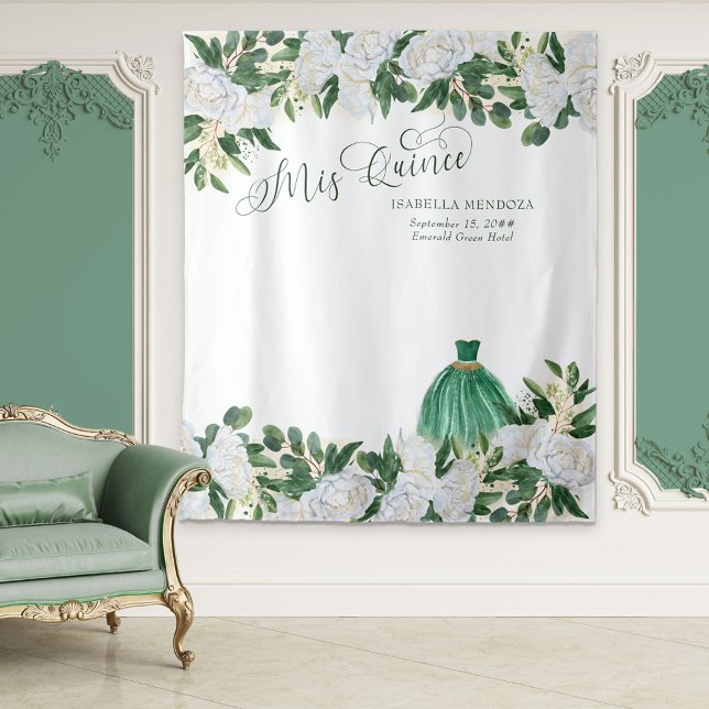 Emerald Green Floral Princess Quinceanera Hintergr Wandteppich (Von Creator hochgeladen)