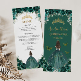 Emerald Green Floral Princess Quinceañera Menü Programm