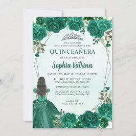 Emerald Green Floral Princess Tiara Quinceañera Einladung