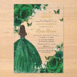 Emerald Green Floral Prinzessin Quinceañera Sweet Acryleinladungen