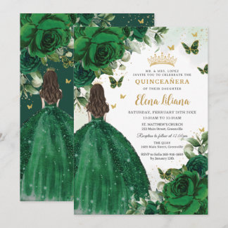 Emerald Green Floral Prinzessin Quinceañera Sweet Einladung