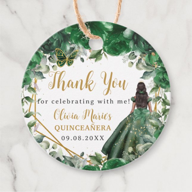 Emerald Green Floral Prinzessin Quinceañera Sweet  Geschenkanhänger (Vorderseite)