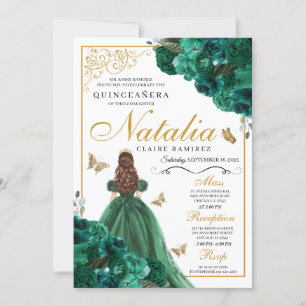 Emerald Green Floral Quinceanera Birthday Einladung