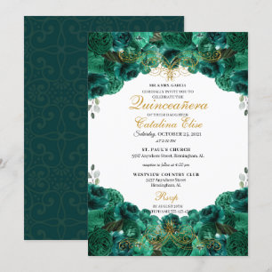 Emerald Green Floral Quinceanera Birthday Einladung