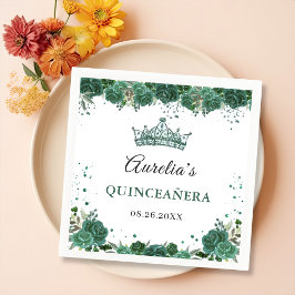 Emerald Green Floral Quinceanera Birthday Serviette