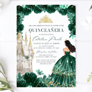 Emerald Green Floral Quinceanera Einladung Burg