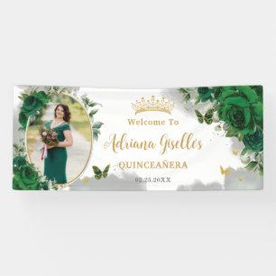 Emerald Green Floral Quinceañera Foto Hintergrund Banner