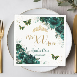 Emerald Green Floral Quinceanera Gold Butterfliege Serviette
