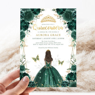 Emerald Green Floral Quinceañera Kronprinzessin Einladung