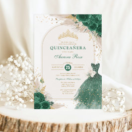 Emerald Green Floral Quinceañera Princess Dress Einladung
