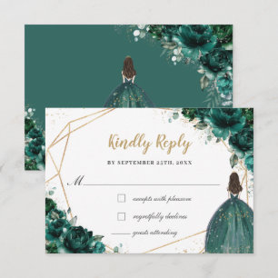 Emerald Green Floral Quinceañera Prinzessin Antwor RSVP Karte