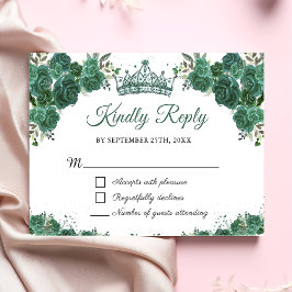 Emerald Green Floral Quinceañera RSVP Card Karte