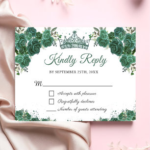 Emerald Green Floral Quinceañera RSVP Card Karte