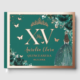 Emerald Green Floral Quinceñera Quince Rose Gold Gästebuch