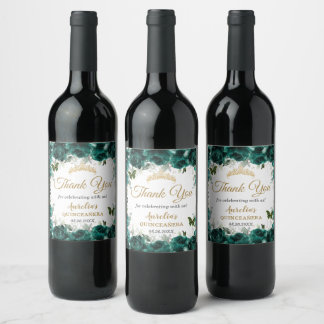 Emerald Green Floral Rose Butterfells Gefallen Weinetikett