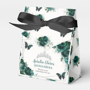 Emerald Green Floral Silver Quinceañera Butterfly Geschenkschachtel