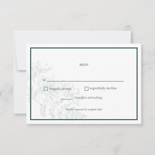Emerald Green Floral Simple Wedding RSVP Card (Vorderseite)