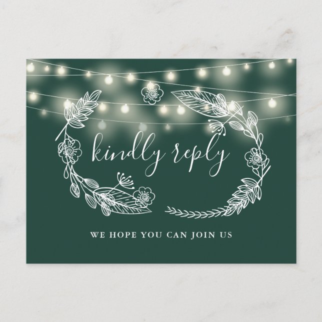 Emerald Green Floral Song Request RSVP Card Einladungspostkarte (Vorderseite)