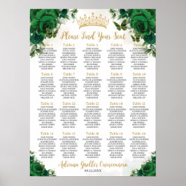 Emerald Green Floral Sweet 16 Quinceanera Seating Poster