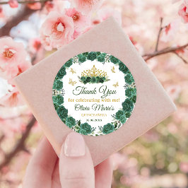 Emerald Green Floral Tiara Butterfly Quinceanera Runder Aufkleber