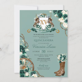 Emerald Green Floral Wappen Charro Quinceanera Inv Einladung