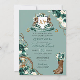 Emerald Green Floral Wappen Charro Quinceanera Inv Einladung