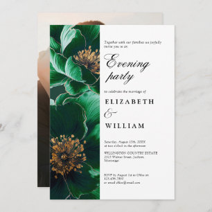 Emerald Green Floral Wedding Abend Party Foto Einladung