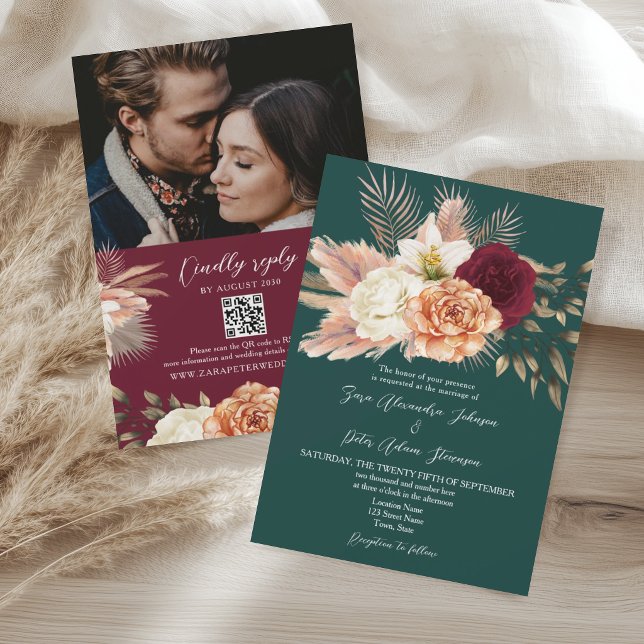Emerald Green Floral Wedding QR Code Einladung (Von Creator hochgeladen)