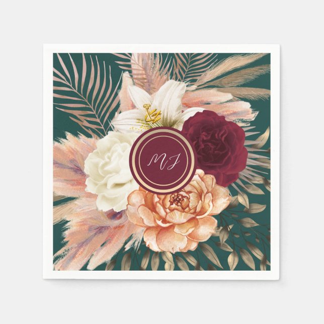 Emerald Green Floral Wedding Serviette (Vorderseite)