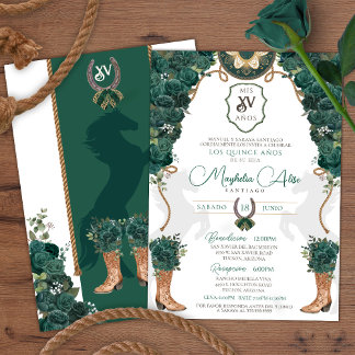 Emerald Green Floral Western Charro Quinceañera Einladung