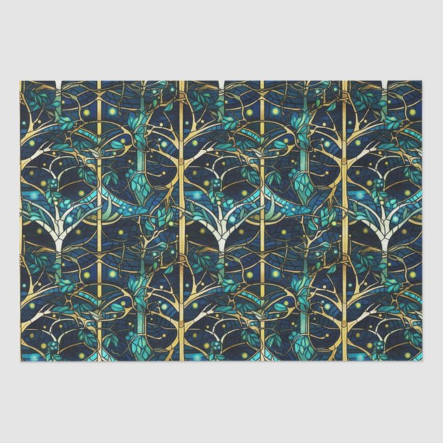 Emerald Green Forest Imitate verkleben Glasmuster Seidenpapier (Vorderseite)