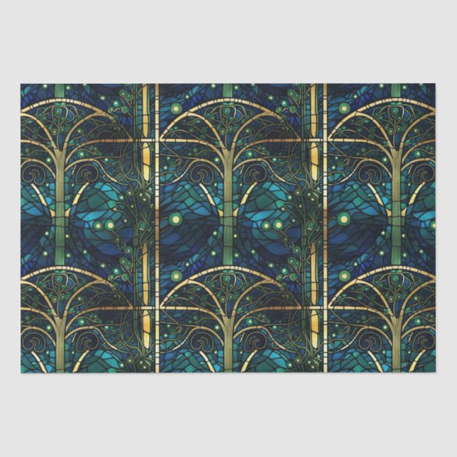 Emerald Green Forest Imitate verkleben Glasmuster Seidenpapier (Vorderseite)