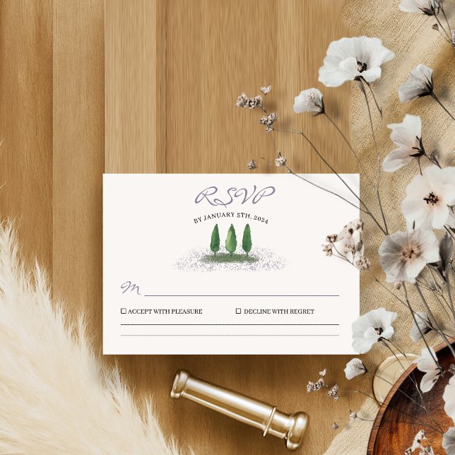 Emerald Green Forest Tree Lavender Wedding RSVP Karte (Von Creator hochgeladen)