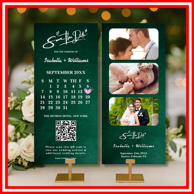 Emerald Green FOTO QR-Code-Kalender Save the Date (Von Creator hochgeladen)