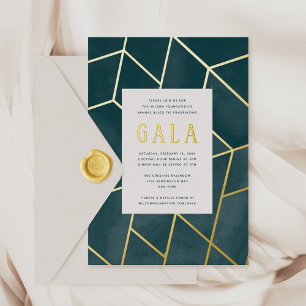 Emerald Green Geometric Gala Gold Foil Einladung