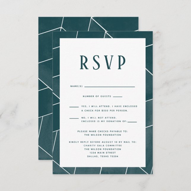 Emerald Green Geometric Gala RSVP Card (Vorne/Hinten)