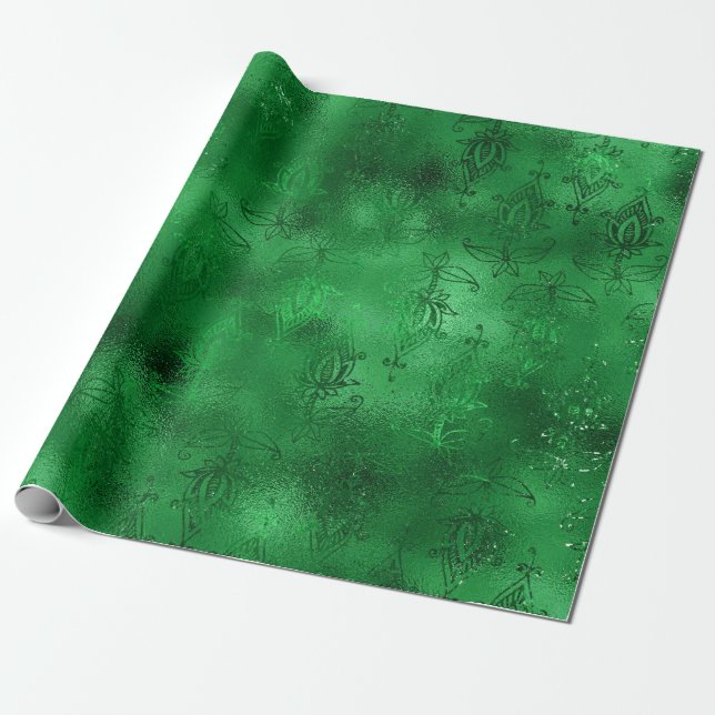 Emerald Green Glam Damask Muster Geschenkpapier (Ungerollt)