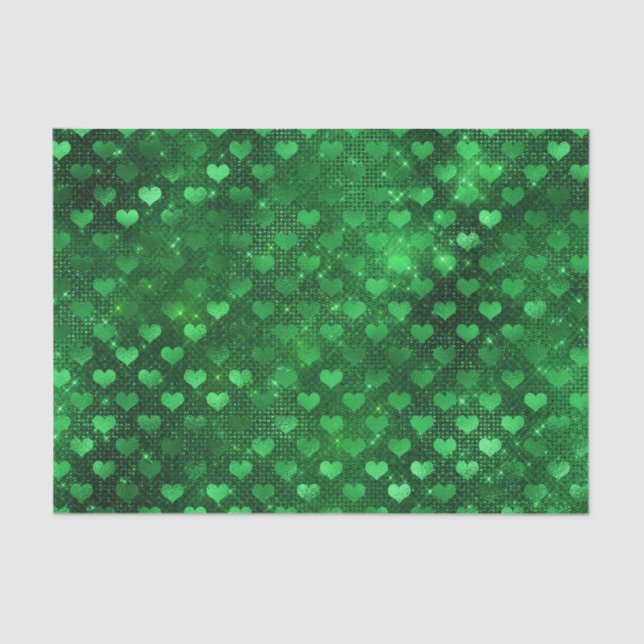 Emerald Green Glam Hearts Pattern Seidenpapier (Vorderseite)