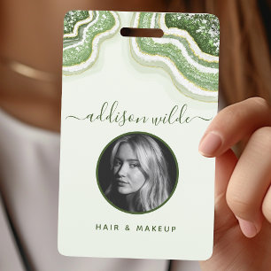 Emerald Green Glitzer Agate Geode Luxe ID Abzeiche Ausweis