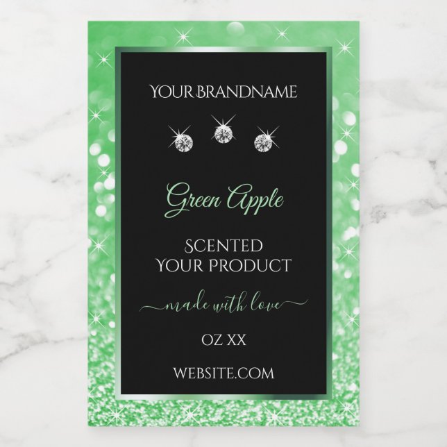 Emerald Green Glitzer Black Product Label Diamonds Lebensmitteletikett (Einzelnes Label)